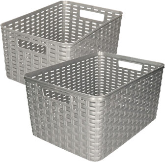 Forte Plastics Set van 6x stuks opbergboxen/opbergmandjes rotan zilver kunststof