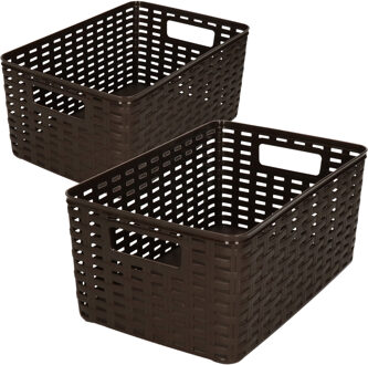 Forte Plastics Set van 7x stuks opbergboxen/opbergmandjes rotan donkerbruin kunststof