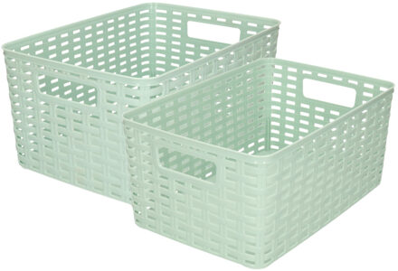 Forte Plastics Set van 8x stuks opbergboxen/opbergmandjes rotan mintgroen kunststof