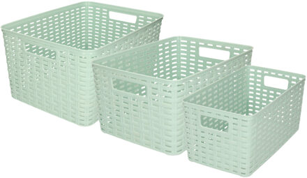 Forte Plastics Set van 8x stuks opbergboxen/opbergmandjes rotan mintgroen kunststof