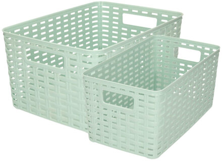 Forte Plastics Set van 8x stuks opbergboxen/opbergmandjes rotan mintgroen kunststof