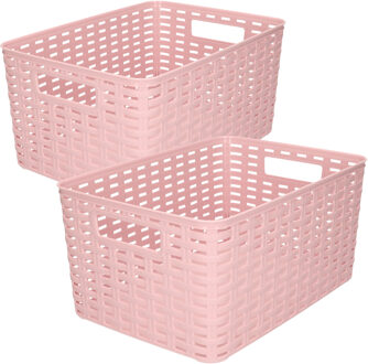 Forte Plastics Set van 8x stuks opbergboxen/opbergmandjes rotan oud roze kunststof