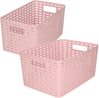 Forte Plastics Set van 8x stuks opbergboxen/opbergmandjes rotan oud roze kunststof