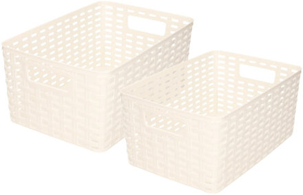 Forte Plastics Set van 8x stuks opbergboxen/opbergmandjes rotan parel wit kunststof