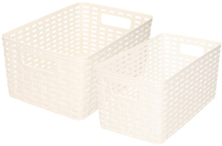 Forte Plastics Set van 8x stuks opbergboxen/opbergmandjes rotan parel wit kunststof