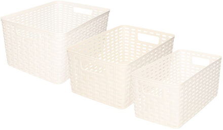Forte Plastics Set van 8x stuks opbergboxen/opbergmandjes rotan parel wit kunststof