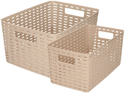 Forte Plastics Set van 8x stuks opbergboxen/opbergmandjes rotan taupe kunststof