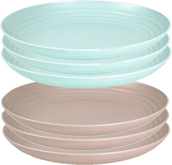 Forte Plastics Setje van 10x stuks ronde kunststof borden groen en mokka 25 cm