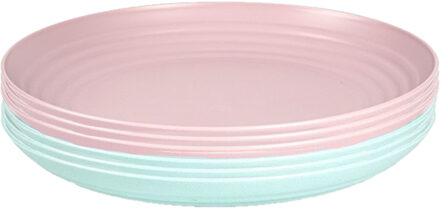 Forte Plastics Setje van 10x stuks ronde kunststof borden groen en roze 25 cm - Campingborden