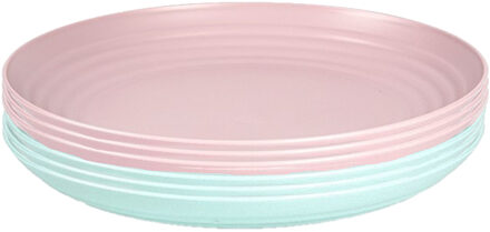 Forte Plastics Setje van 16x stuks ronde kunststof borden groen en roze 25 cm