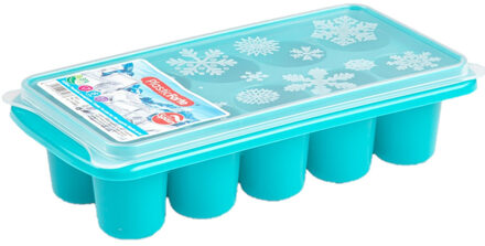 Forte Plastics Tray met dikke ronde blokken ijsblokjes/ijsklontjes vormpjes 10 vakjes kunststof blauw - IJsblokjesvormen