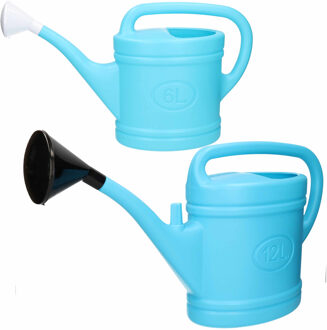 Forte Plastics Tuin Water Gieters Set 2x Stuks Van 6 En 12 Liter Inhoud Lichtblauw - Kunststof - Planten Water Geven