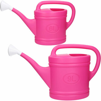 Forte Plastics Tuin water gieters set 2x stuks van 6 en 9 liter inhoud roze