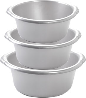 Forte Plastics Voordeelset multi-functionele kunststof teiltjes zilvergrijs in 3-formaten