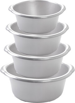 Forte Plastics Voordeelset multi-functionele kunststof teiltjes zilvergrijs in 4-formaten