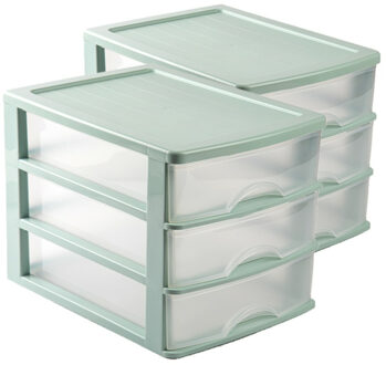 Forte Plastics Voordeelset van 2x stuks kleine organiser ladeblokje 3x lades van kunststof 35 x 27 x 26 cm groen - Ladeblok