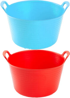 Forte Plastics Voordeelset van 2x stuks kunststof flexibele emmers/wasmanden/kuipen 26 liter in het rood/blauw