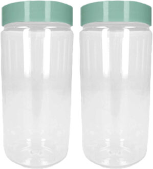 Forte Plastics Voorraadpot/bewaarpot - 2x - 1.25L - kunststof - mint groen - B10 x H20 cm - Voorraadpot