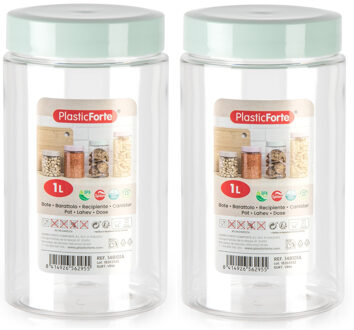 Forte Plastics Voorraadpot/bewaarpot - 2x - 1L - kunststof - mint groen - B10 x H17 cm - Voorraadpot