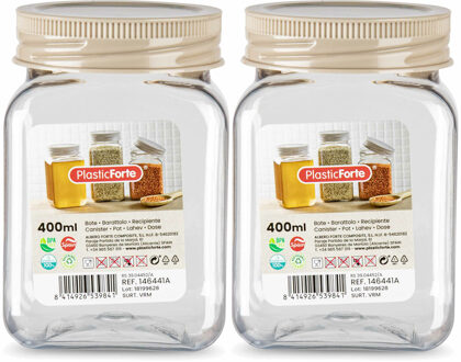 Forte Plastics Voorraadpot/bewaarpot - 2x - 400 ml - kunststof - beige - B7 x H11 cm - Voorraadpot