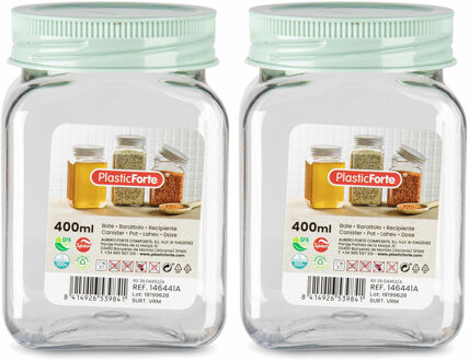 Forte Plastics Voorraadpot/bewaarpot - 2x - 400 ml - kunststof - mint groen - B7 x H11 cm - Voorraadpot