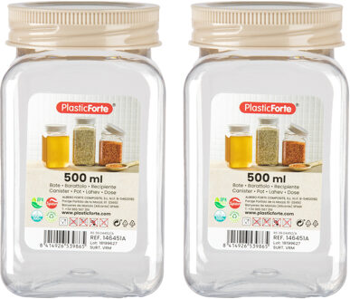 Forte Plastics Voorraadpot/bewaarpot - 2x - 500 ml - kunststof - beige - B7 x H13 cm - Voorraadpot