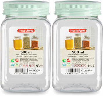 Forte Plastics Voorraadpot/bewaarpot - 2x - 500 ml - kunststof - mint groen - B7 x H13 cm - Voorraadpot