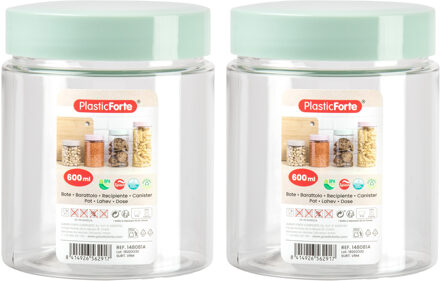 Forte Plastics Voorraadpot/bewaarpot - 2x - 600 ml - kunststof - mint groen - B10 x H12 cm - Voorraadpot