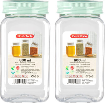 Forte Plastics Voorraadpot/bewaarpot - 2x - 600 ml - kunststof - mint groen - B7 x H15 cm - Voorraadpot