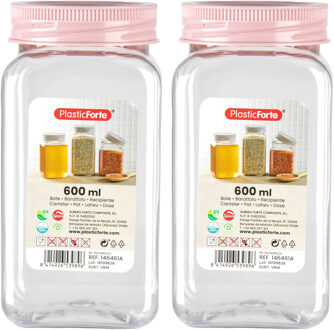 Forte Plastics Voorraadpot/bewaarpot - 2x - 600 ml - kunststof - oud roze - B7 x H15 cm - Voorraadpot