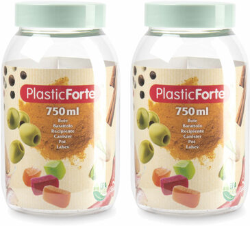 Forte Plastics Voorraadpot/bewaarpot - 2x - 750 ml - kunststof - mint groen - B9 x H15 cm - Voorraadpot