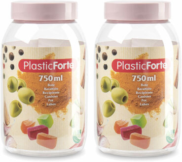 Forte Plastics Voorraadpot/bewaarpot - 2x - 750 ml - kunststof - oud roze - B9 x H15 cm - Voorraadpot