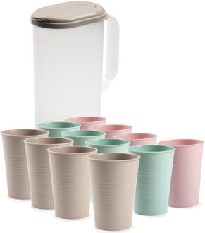 Forte Plastics Water/limonade schenkkan 2 liter met 12x kunststof glazen voordeelset