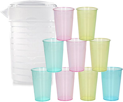 Forte Plastics Water/limonade schenkkan 2 liter met 12x kunststof glazen voordeelset