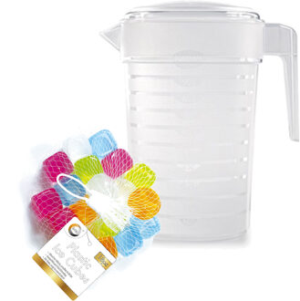 Forte Plastics Water/sapkan/schenkkan karaf met deksel 2000 ml met 18x herbruikbare ijsklontjes