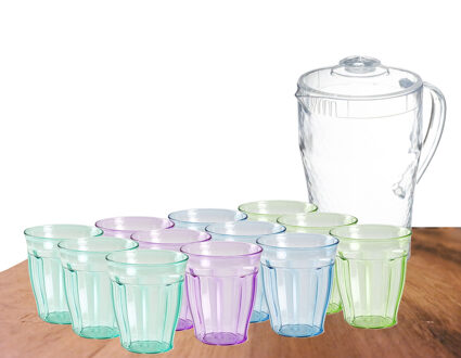 Forte Plastics waterglazen 250 ML en karaf 2 Liter van kunststof