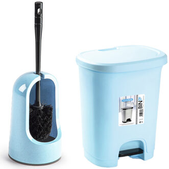 Forte Plastics WC-/toiletborstel en houder - lichtblauw - met kleine pedaalemmer 8L