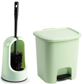 Forte Plastics WC-/toiletborstel en houder - lichtgroen - met kleine pedaalemmer 7.5L