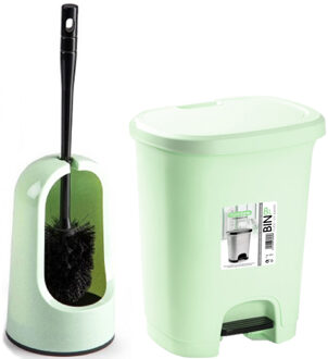Forte Plastics WC-/toiletborstel en houder - lichtgroen - met kleine pedaalemmer 8L