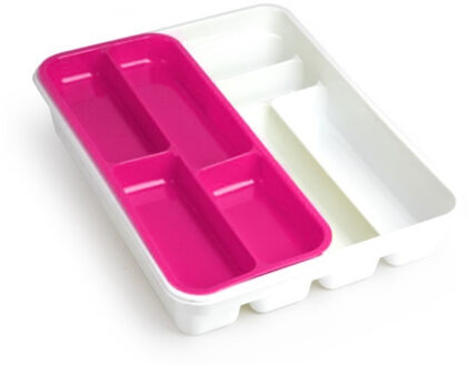 Forte Plastics Witte bestekbak inzetbak met roze oplegbakje kunststof L40 x B30 cm - Bestekbakken Multikleur