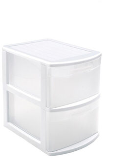 Forte Plastics Witte/transparante ladeblok/bureau organizers met 2 lades 39 x 29 x 40 cm - Ladeblok