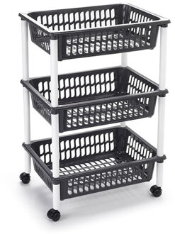 Forte Plastics Woondecoratie karretjes/trolleys met donker grijze opbergmanden 62 cm - Opberg trolley Zwart