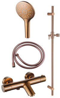 FortiFura Calvi Badkraan - met glijstangset - ronde handdouche - gladde doucheslang - geborsteld koper PVD SW970037/SW799449/SW728176/SW720226 Koper geborsteld