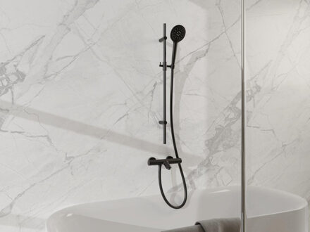 FortiFura Calvi Badkraan - met glijstangset - ronde handdouche gladde doucheslang - mat zwart SW767488/SW496816/SW706210/SW720224 Zwart mat