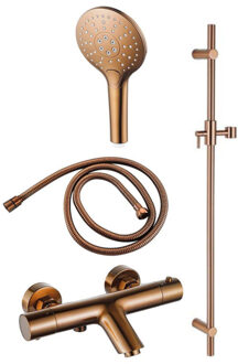 FortiFura Calvi Badkraan - met glijstangset - ronde handdouche - metalen doucheslang - geborsteld koper PVD SW970037/SW970053/SW970047/SW720226 Koper geborsteld