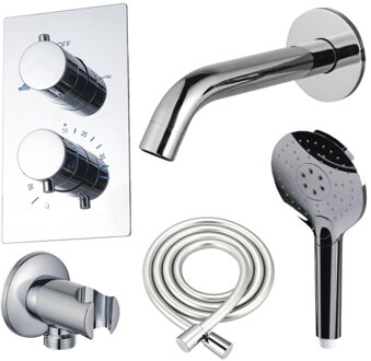 FortiFura Calvi Badkraan set - uitloop - 22cm inkortbaar - gladde slang - ronde handdouche - inbouwdeel - wandhouder - chroom SW542643/SW706209/SW721166/SW1122510/SW496814