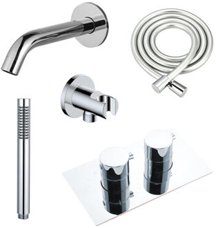 FortiFura Calvi Badkraan set - uitloop - 22cm inkortbaar - gladde slang - staafhanddouche - inbouwdeel - wandhouder - chroom SW542643/SW706209/SW721166/SW1122510/SW496810