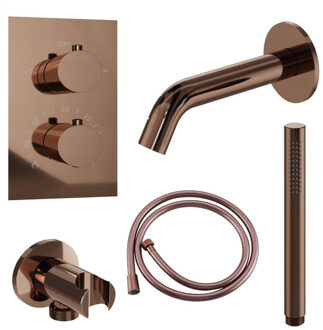 FortiFura Calvi Badkraan set - uitloop - 22cm inkortbaar - gladde slang - staafhanddouche - inbouwdeel - wandhouder - geborsteld koper PVD SW970045/SW706209/SW970038/SW1122515/SW970046 Koper geborsteld