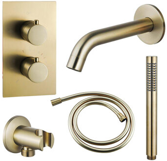 FortiFura Calvi Badkraan set - uitloop - 22cm inkortbaar - gladde slang - staafhanddouche - inbouwdeel - wandhouder - geborsteld messing SW720569/SW728176/SW721169/SW1122513/SW720570 Messing geborsteld (goud)