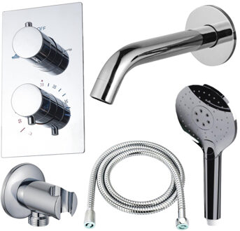 FortiFura Calvi Badkraan set - uitloop - 22cm inkortbaar - metalen slang - ronde handdouche - inbouwdeel - wandhouder - chroom SW542643/SW767373/SW721166/SW1122510/SW496814